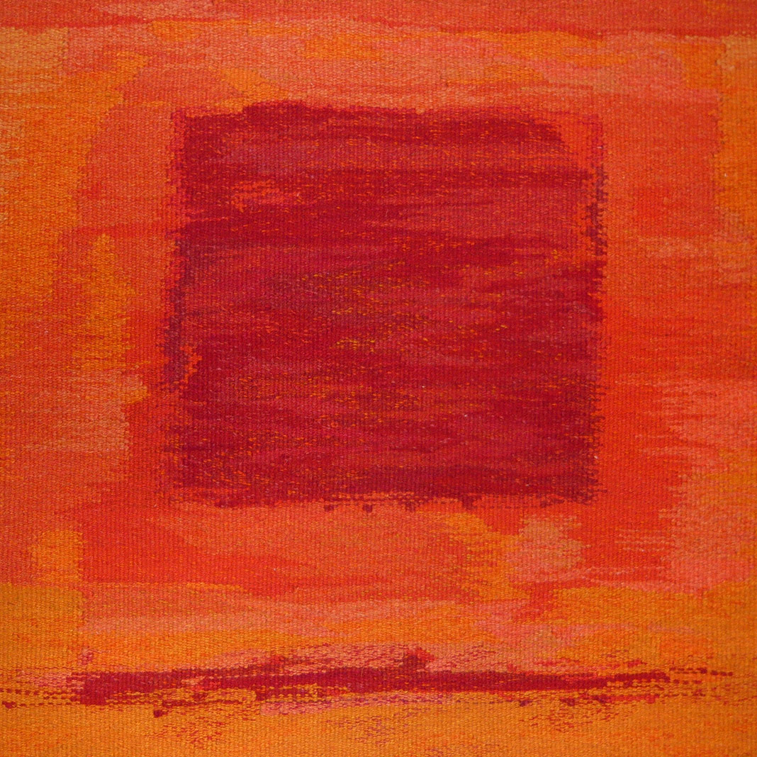 Tapisserie: Wolle und Ziegenhaargarn, eigene Färbung,</br>92 x 110 cm, Kette Baumwolle 2 F/cm